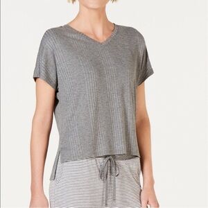 NWT Alfani Gray Short Sleeve Ribbed Sleep Shirt High Low Hem Soft